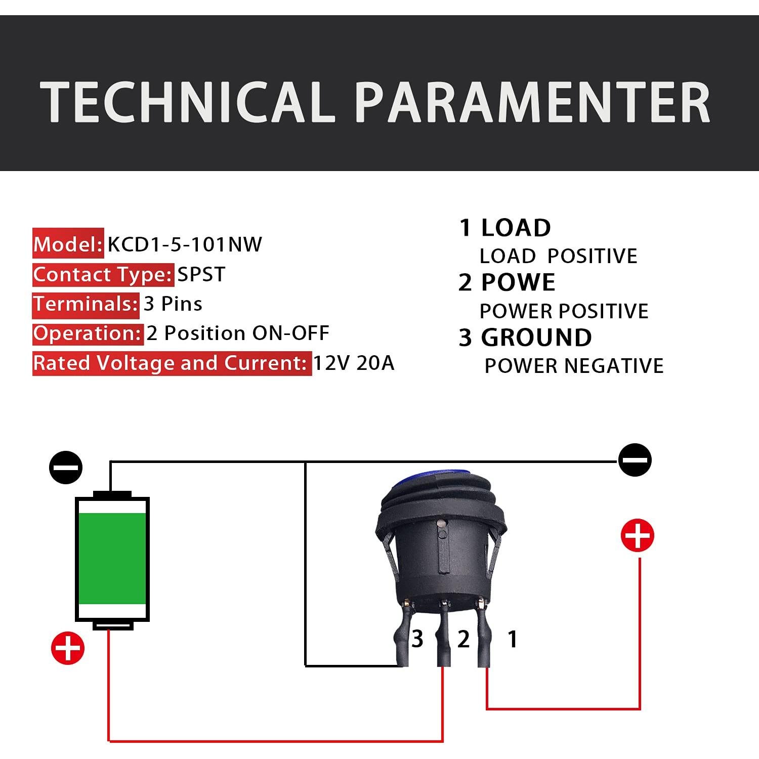 Interruptor Rocker Impermeable Mankk KCD1-5-101NW 12V 4Pcs LED Azul