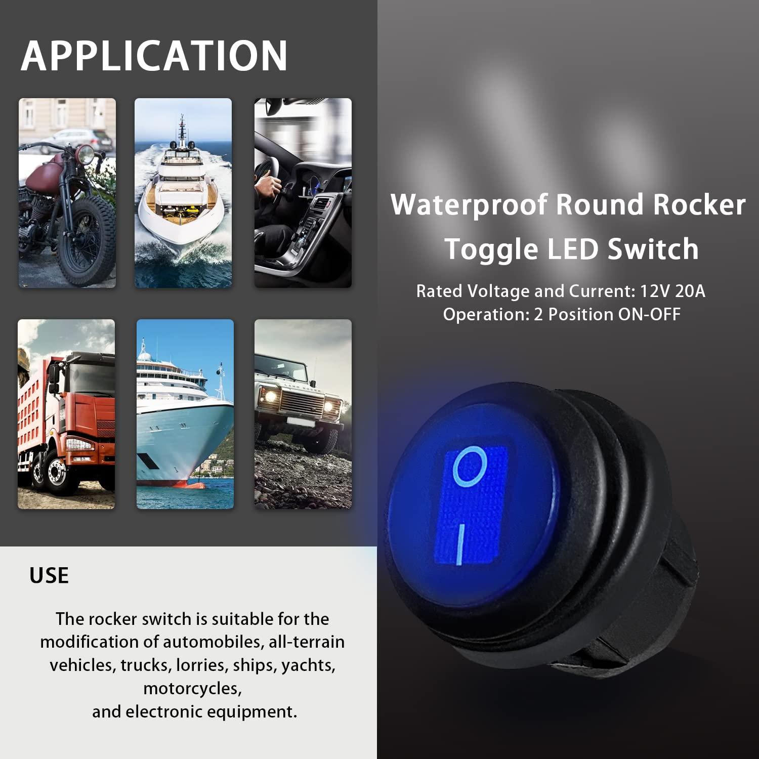 Interruptor Rocker Impermeable Mankk KCD1-5-101NW 12V 4Pcs LED Azul