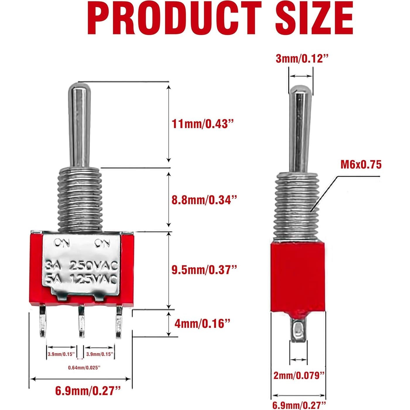 Interruptor de Palanca Mini SPDT 2 Pcs 5A 125V Badong