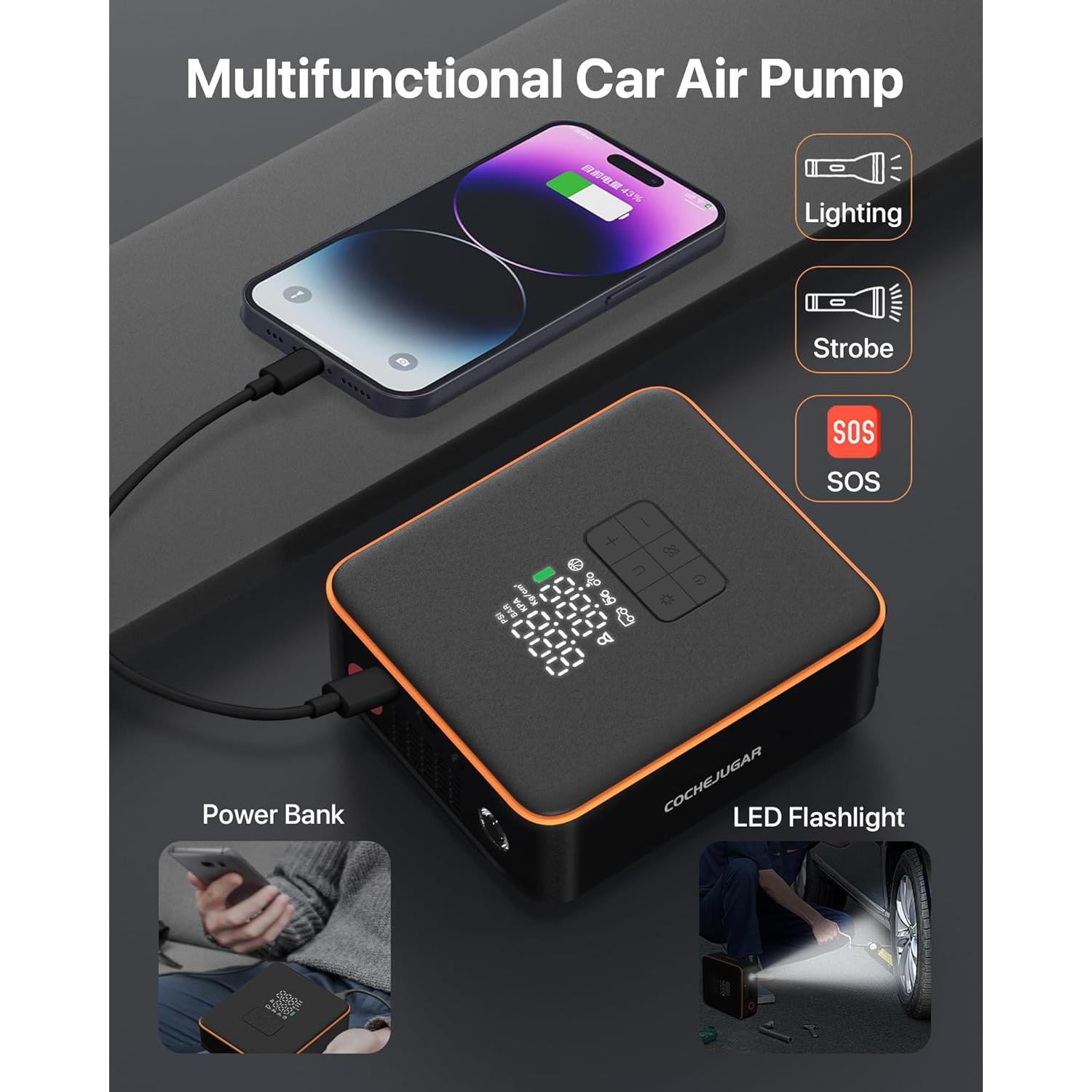 Compresor de Aire Portátil COCHEJUGAR NW12 12V 7800mAh