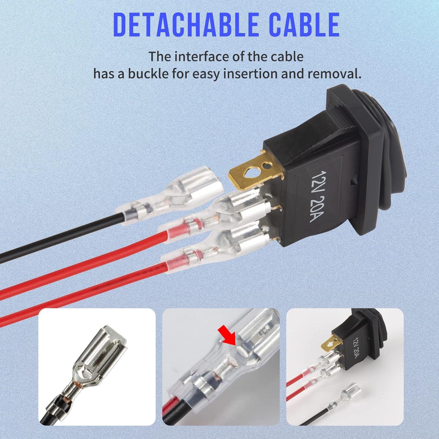 Interruptor Rocker Impermeable 12V 5 PCS KCD3 con Luz LED Azul