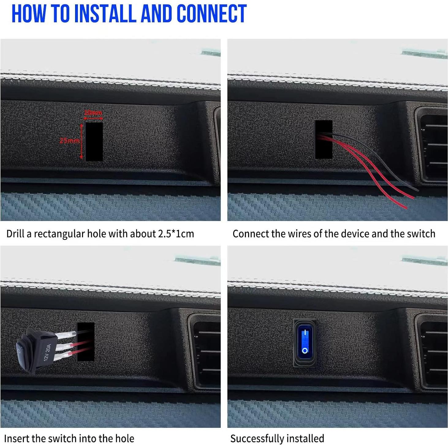 Interruptor Rocker Impermeable 12V 5 PCS KCD3 con Luz LED Azul