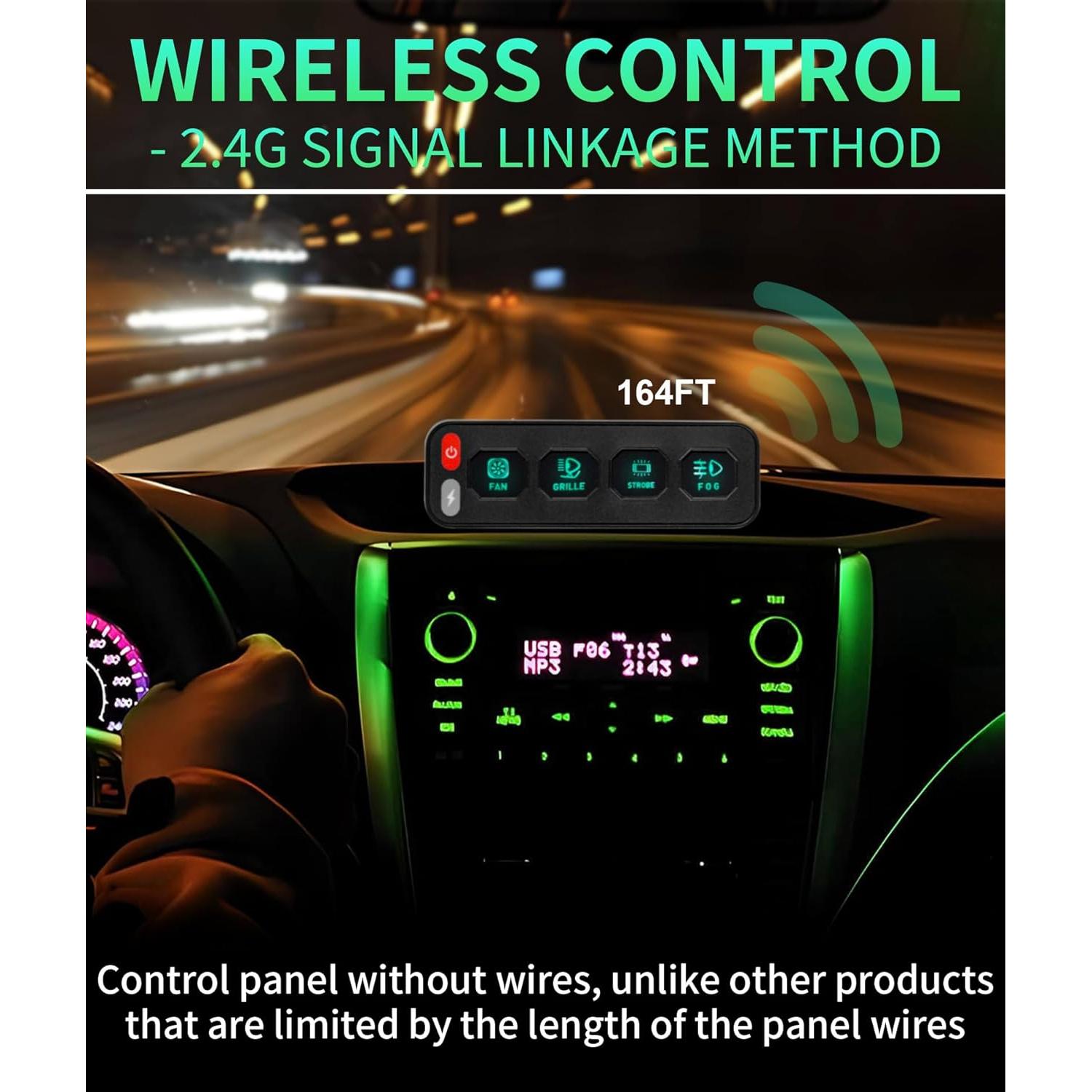 Panel de Interruptores Inalámbrico 4 Gang NAVOROGE para Vehículos