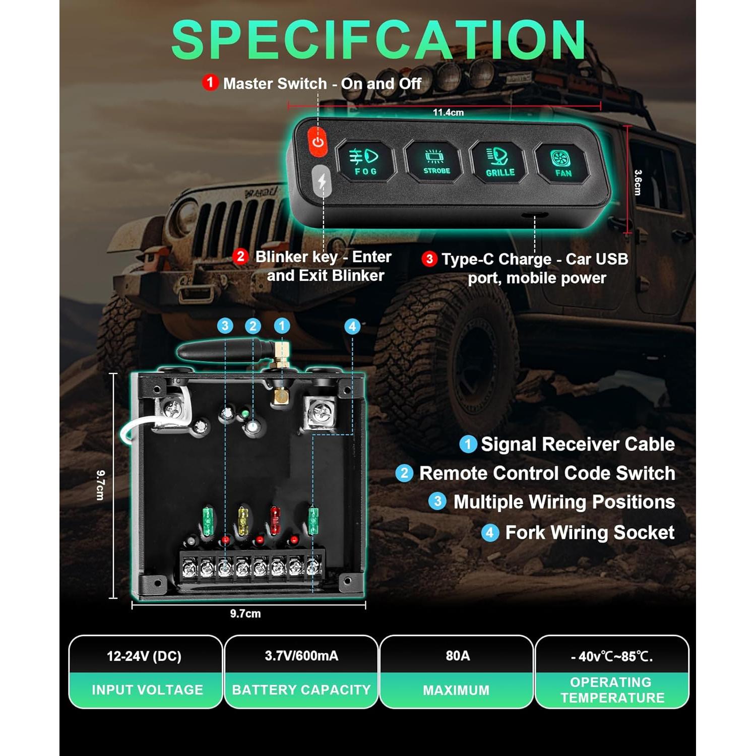 Panel de Interruptores Inalámbrico 4 Gang NAVOROGE para Vehículos