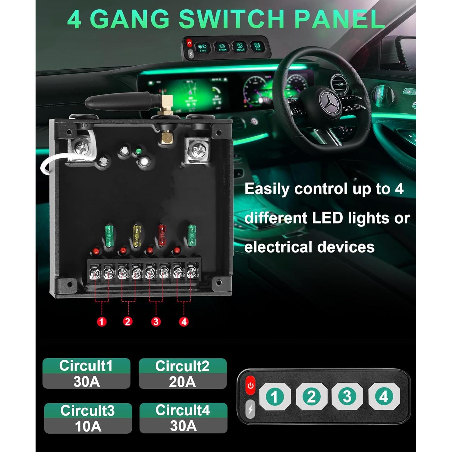 Panel de Interruptores Inalámbrico 4 Gang NAVOROGE para Vehículos