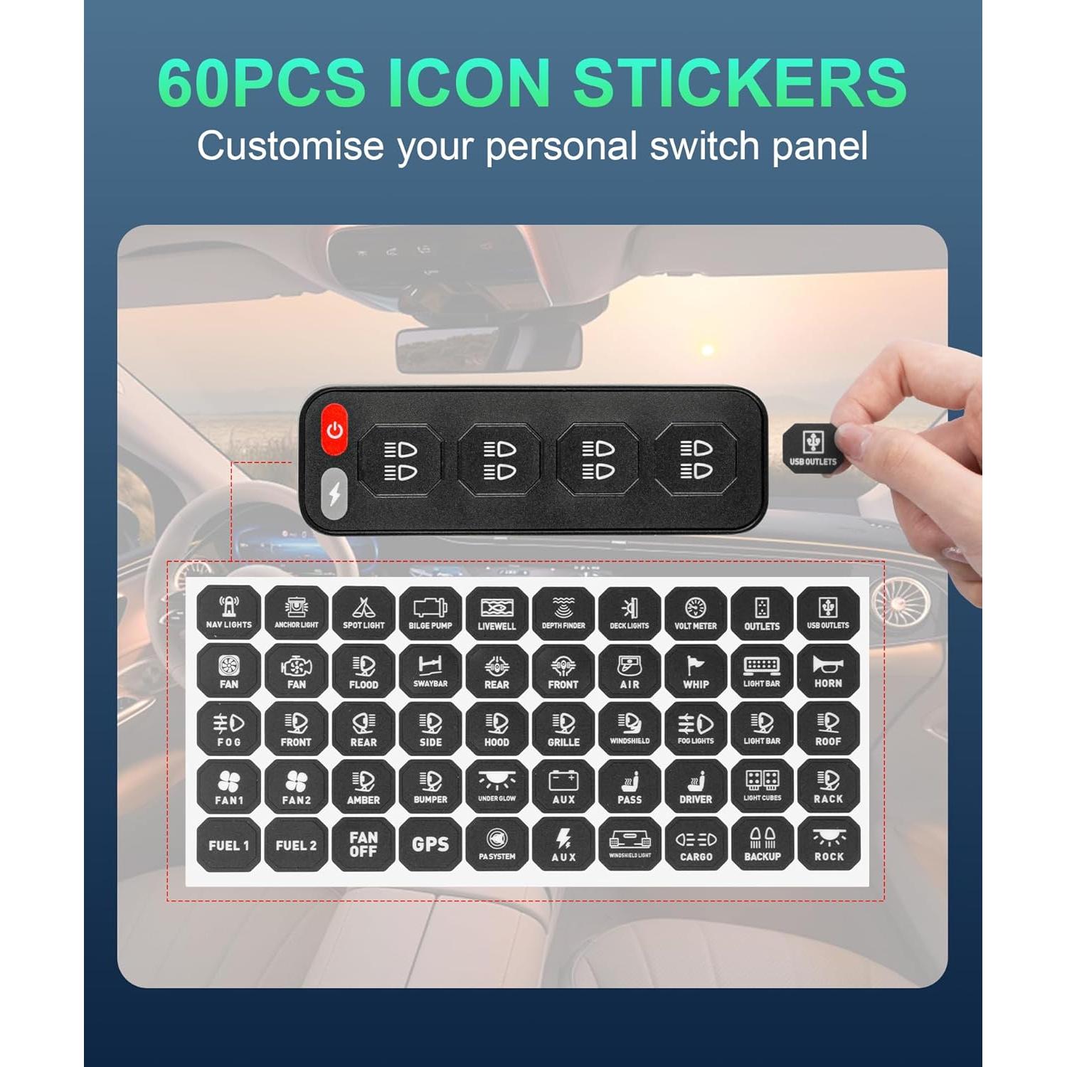 Panel de Interruptores Inalámbrico 4 Gang NAVOROGE para Vehículos