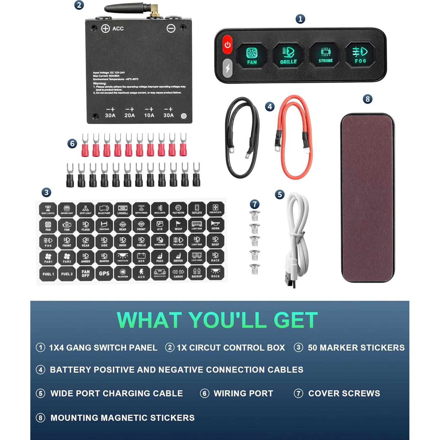Panel de Interruptores Inalámbrico 4 Gang NAVOROGE para Vehículos
