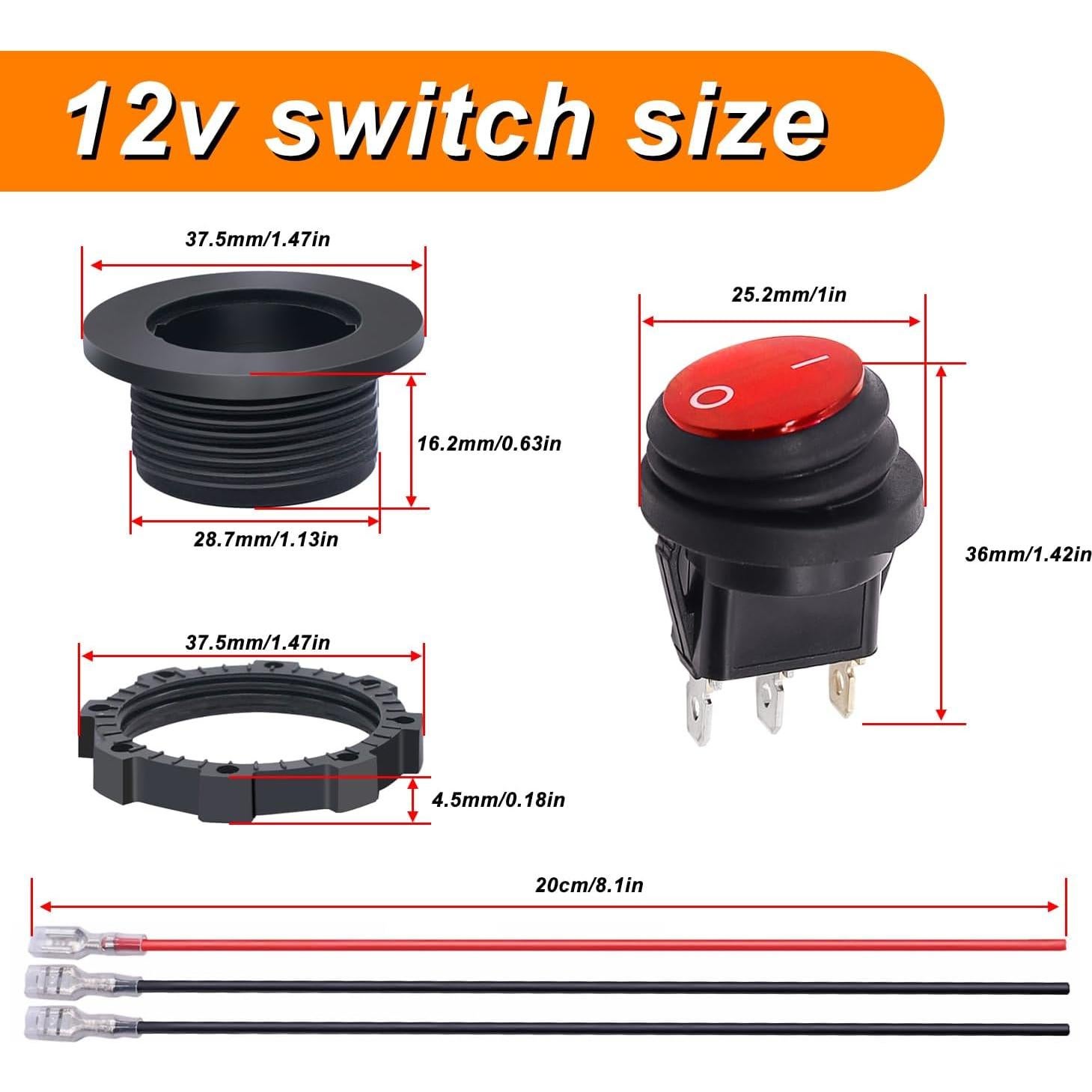 Interruptor Rocker Impermeable 12V Weideer Luz LED Roja 20A