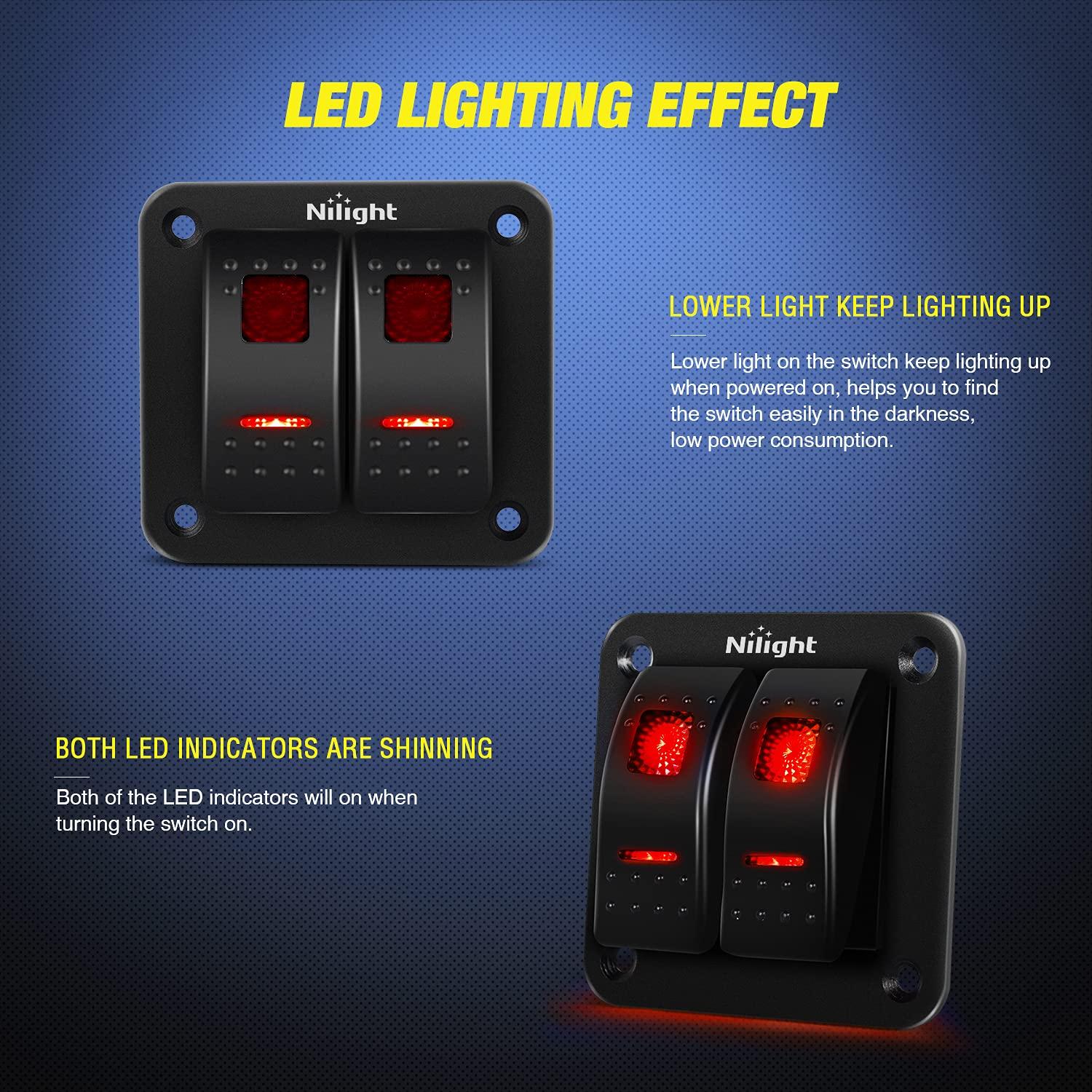 Panel de Interruptores Rocker Nilight 2 Gang 12V 24V Rojo