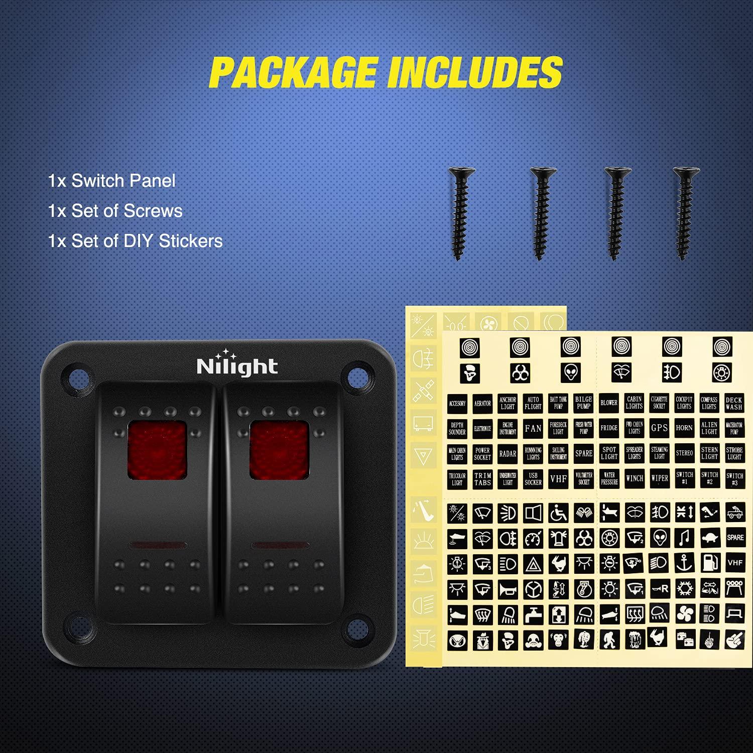 Panel de Interruptores Rocker Nilight 2 Gang 12V 24V Rojo