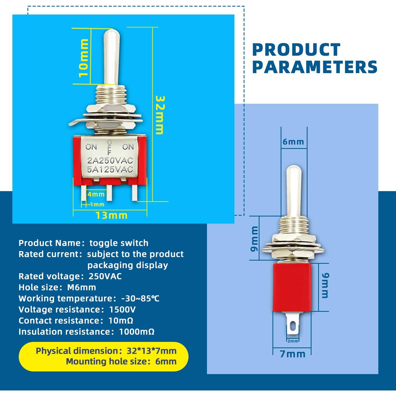 Interruptor de Palanca SPDT DaFuRui 20 Unidades 6A 125VAC