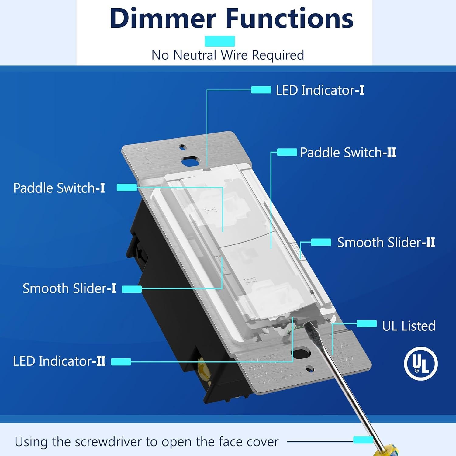 Interruptor Regulador Doble LIDER Blanco Sin Neutro 1 Polo