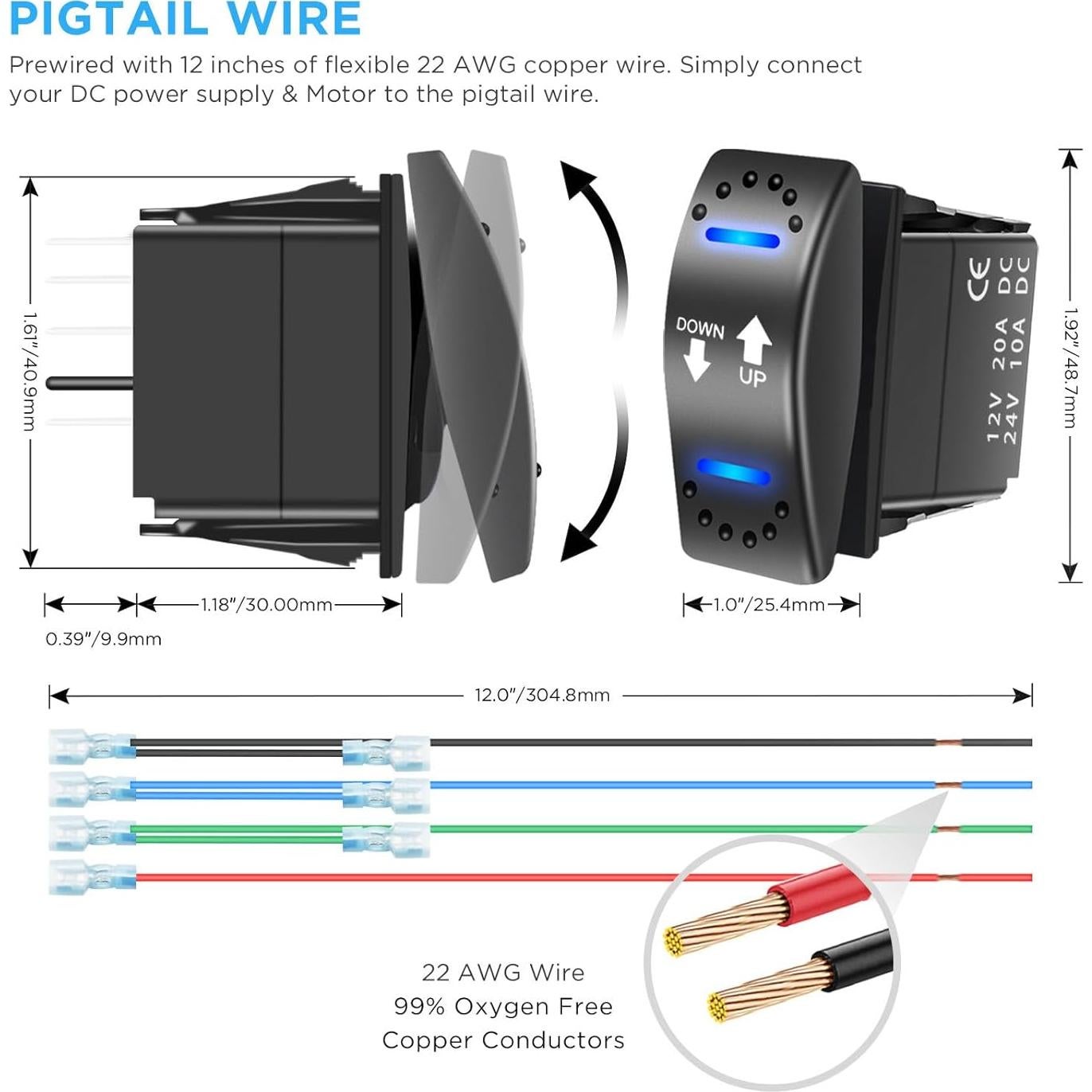 Interruptor de Inversión de Polaridad RECOIL DPDT 20A 12V CC