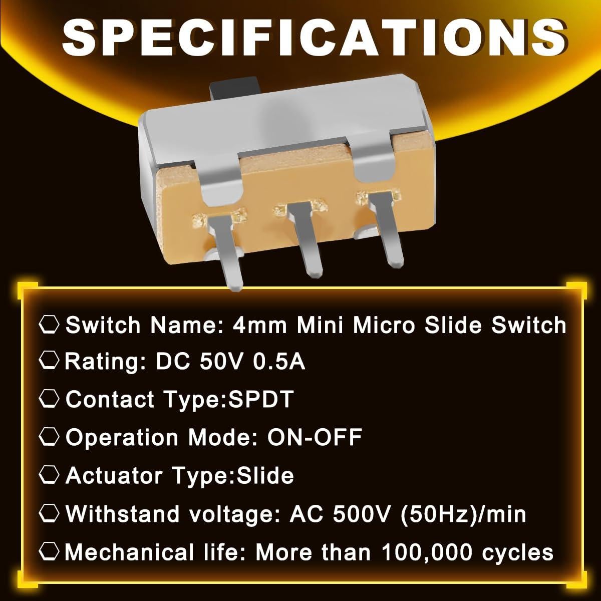 40PCS Interruptores Deslizantes Mini Micro SPDT 4mm ON/OFF