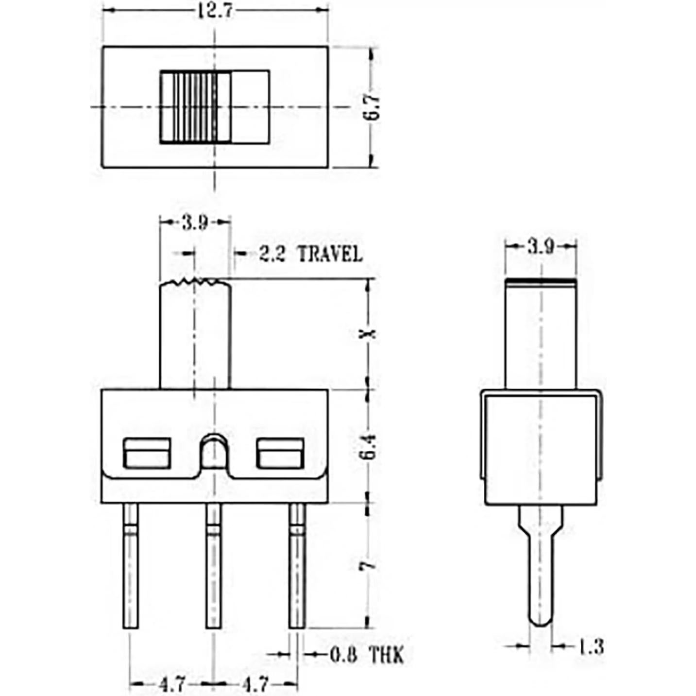 20 Interruptores Deslizantes Verticales CTWHA 3 Pines 2 Posiciones