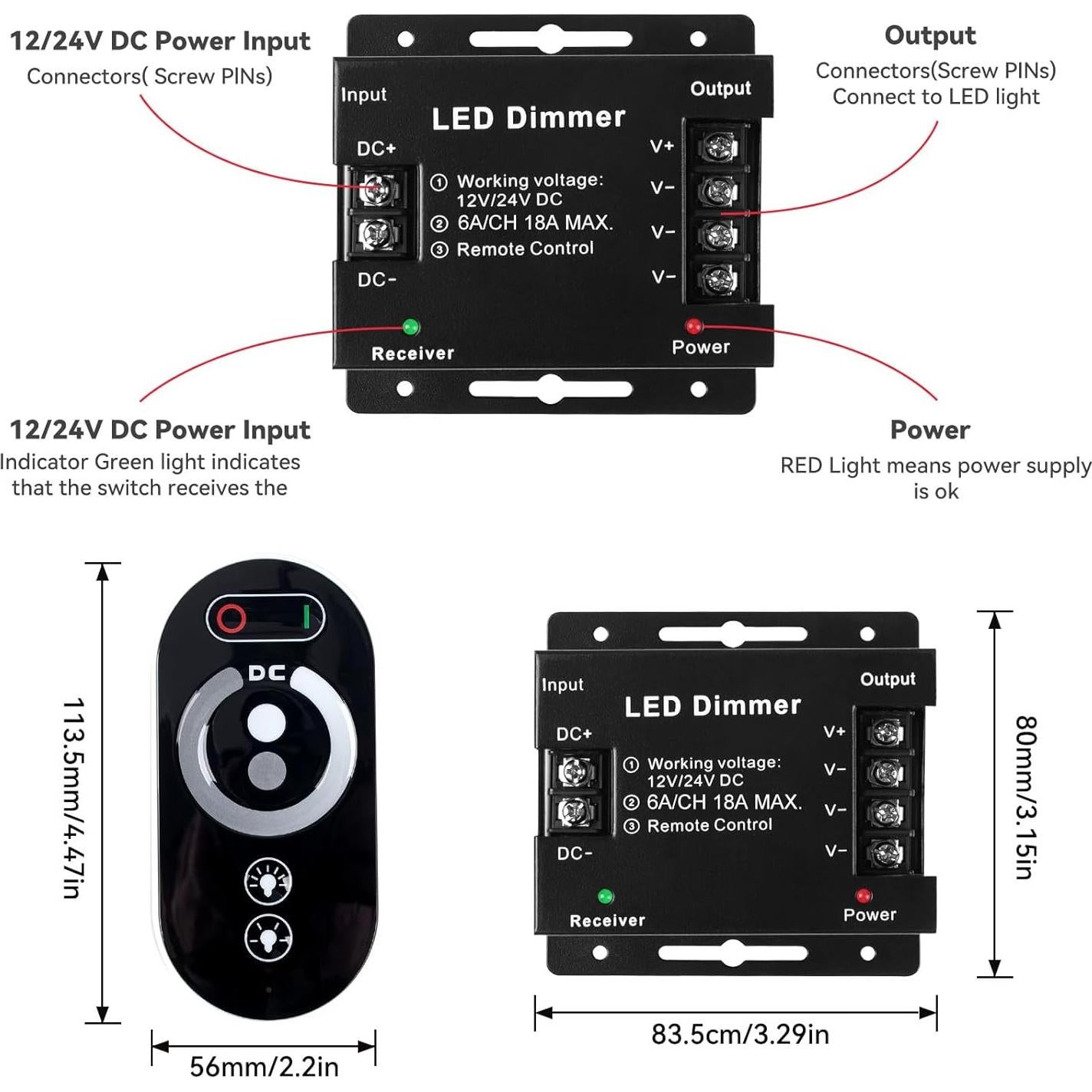 Interruptor Regulador LED Sorfia DC 12-24V 18A Control Remoto