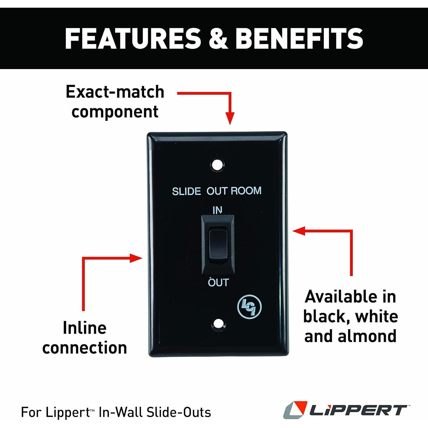 Interruptor Interior Exterior Lippert 225488 Negro para RV