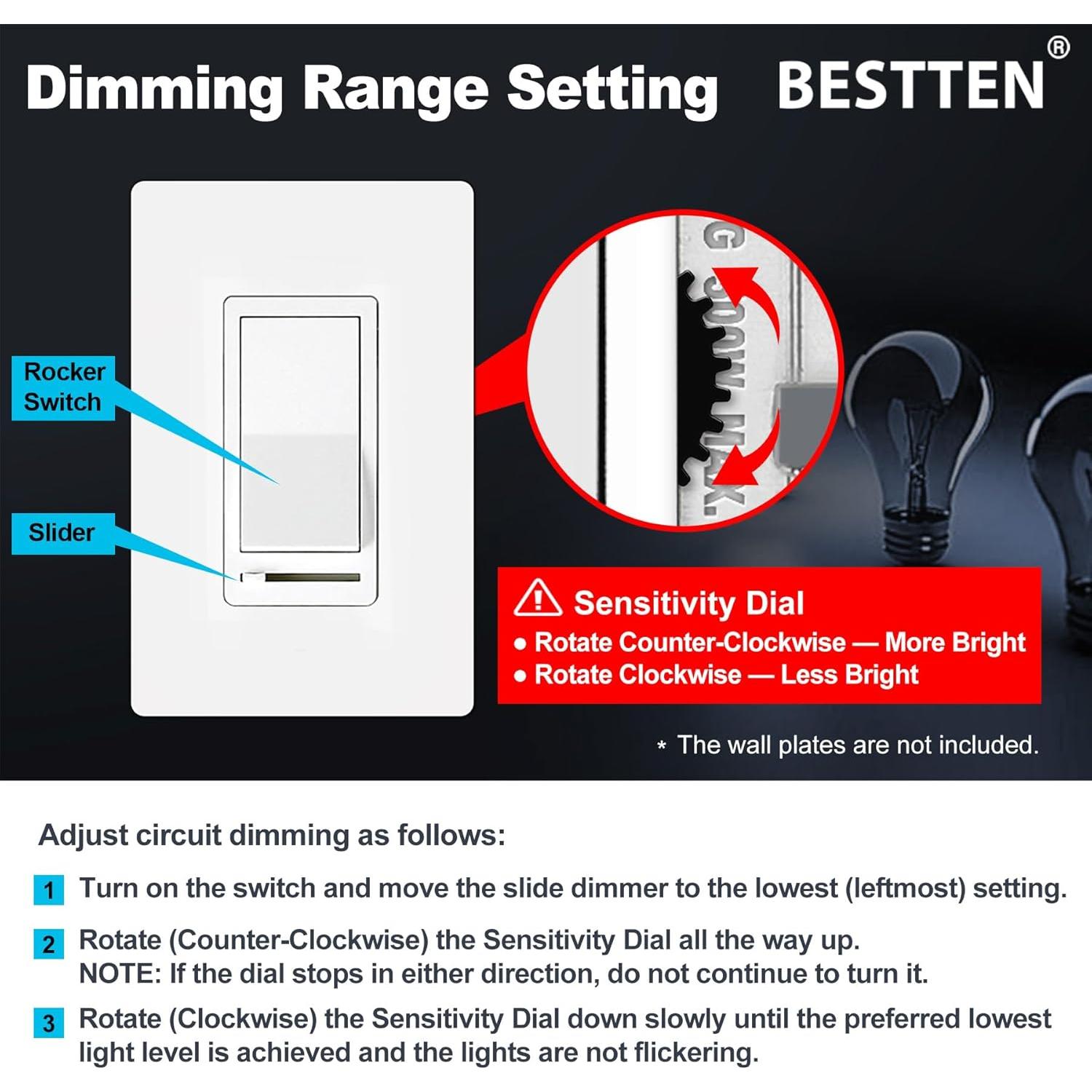Interruptor Regulable BESTTEN 10 Unidades Blanco LED CFL