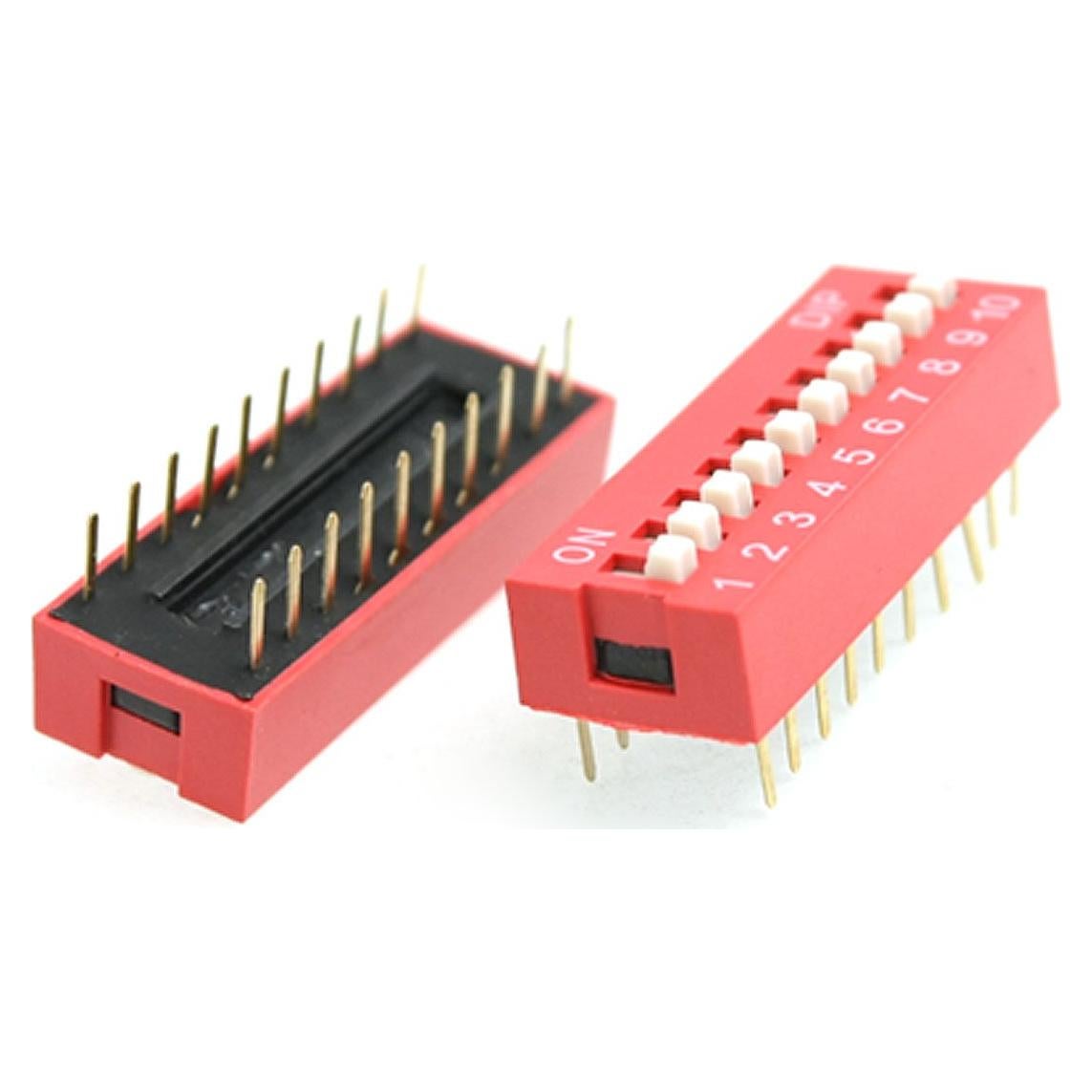 Interruptor DIP uxcell 10 Posiciones 2.54mm 20 Pines Rojo