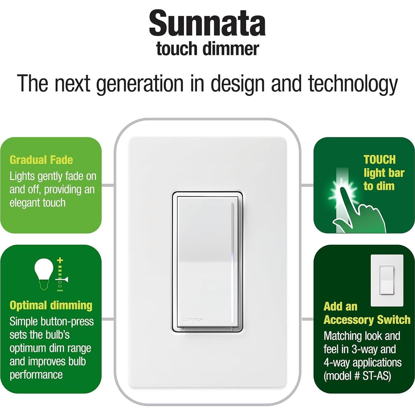 Interruptor Regulable Táctil Lutron Sunnata LED+ Blanco 3 Vías