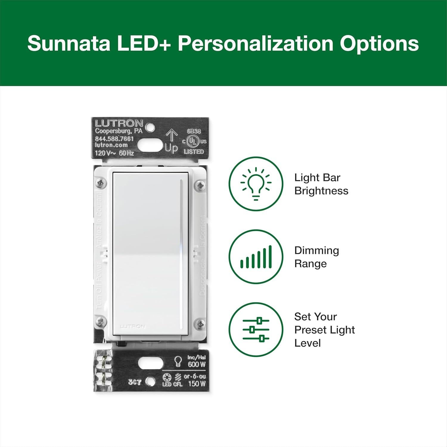Interruptor Regulable Táctil Lutron Sunnata LED+ Blanco 3 Vías