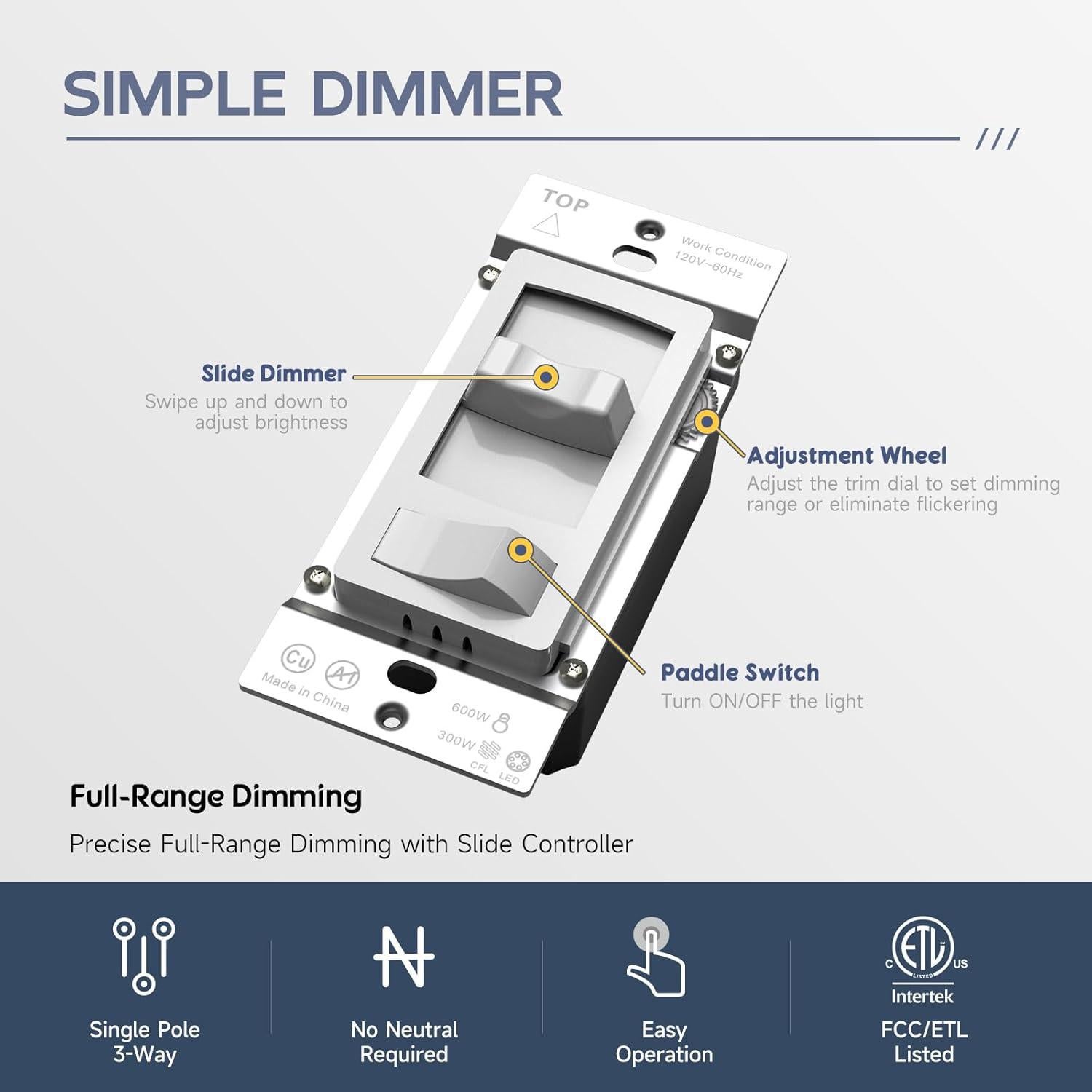 Interruptor de Luz Regulable ECOELER 300W LED 600W Incandescente