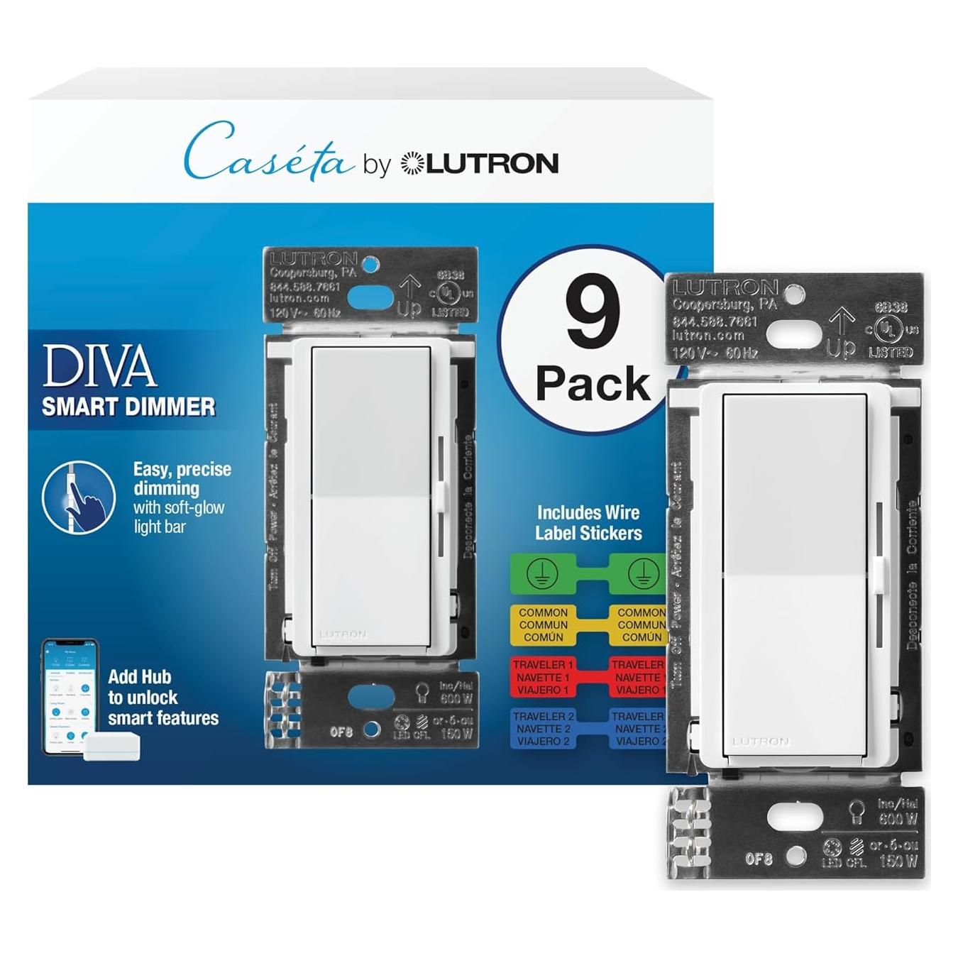 Interruptor Regulador Inteligente Lutron Diva Blanco Paquete 9
