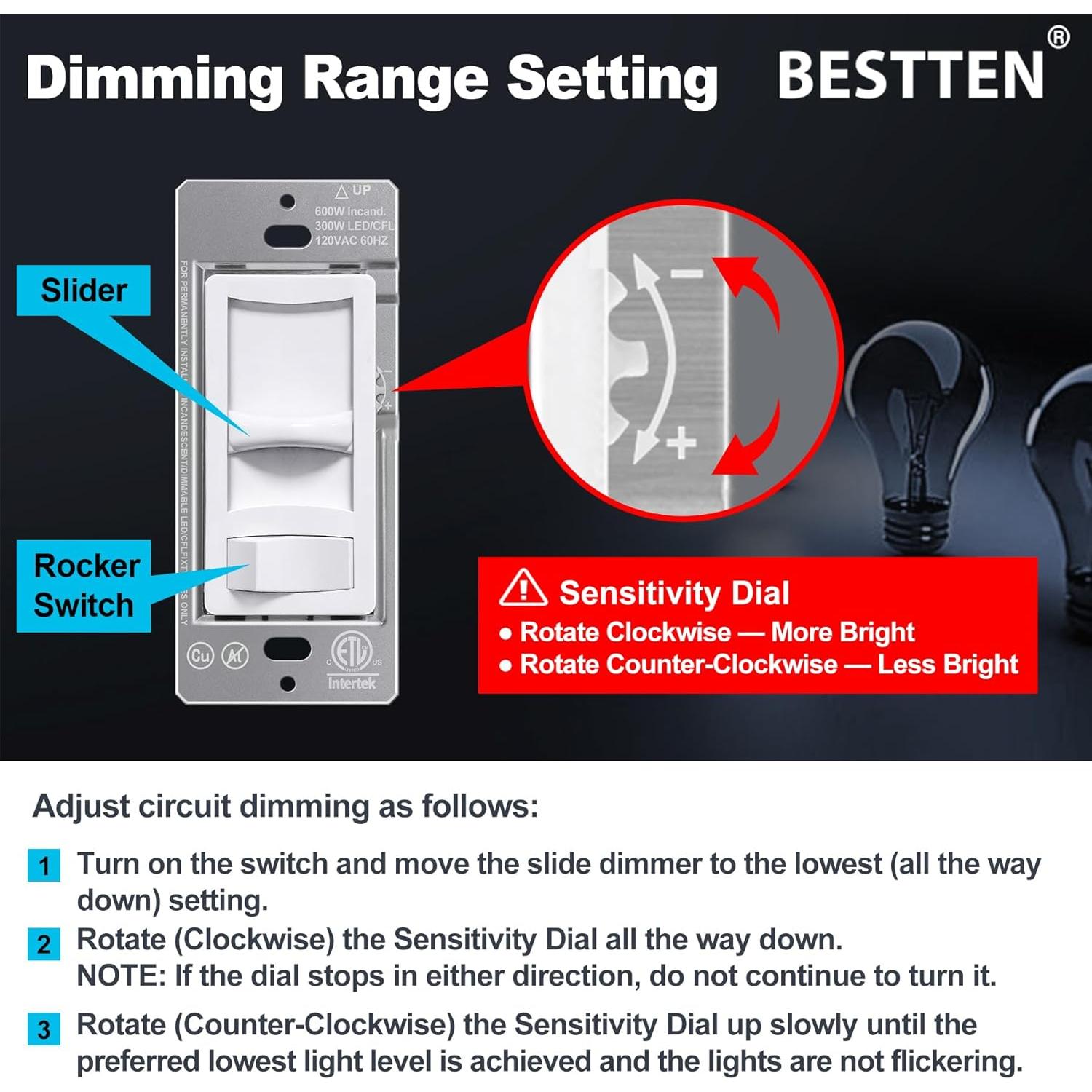 Interruptor Regulador BESTTEN 300W LED y 600W Incandescente