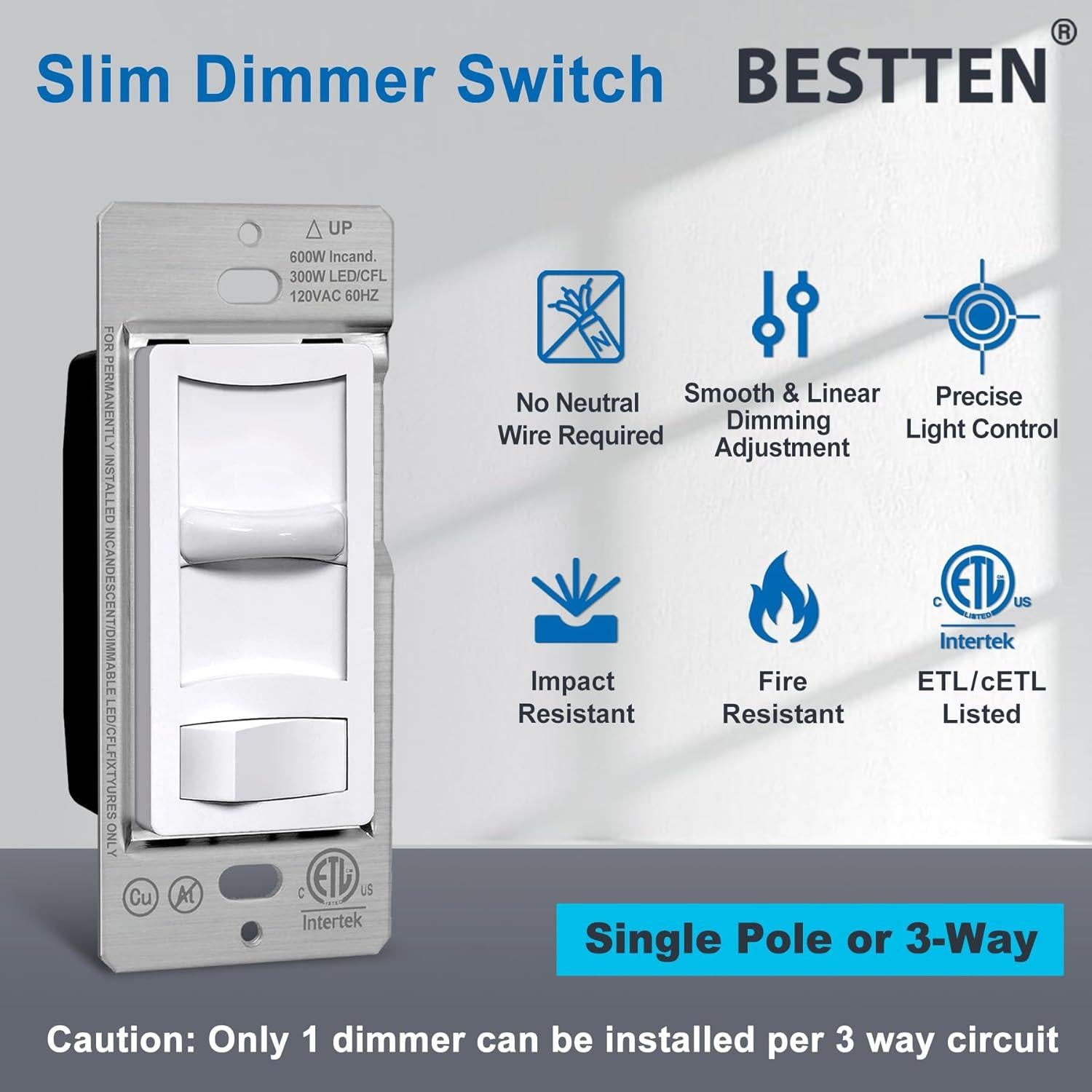 Interruptor Regulador BESTTEN 300W LED y 600W Incandescente