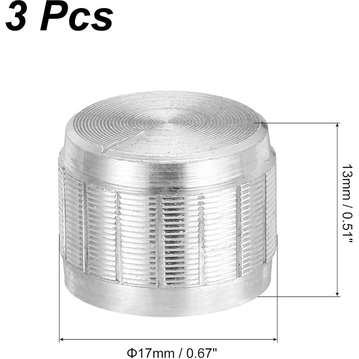 Perilla de Potenciómetro uxcell 3 Pcs Aluminio Plateado 17mmx13mm