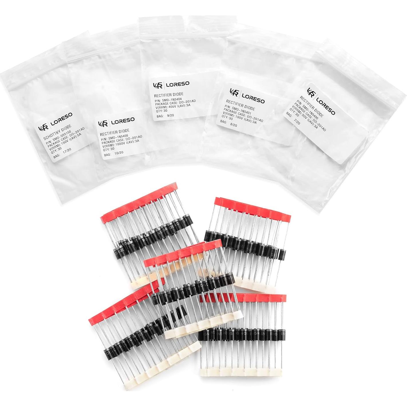 Kit de Diodos de Silicio Loreso 600 Piezas 20 Modelos