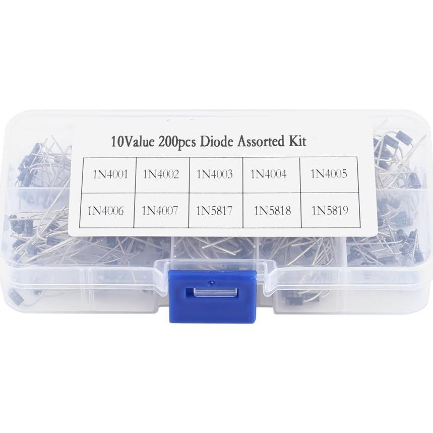 Kit de Diodos Hilitand 200 Pcs 1N4001 a 1N5819 con Estuche