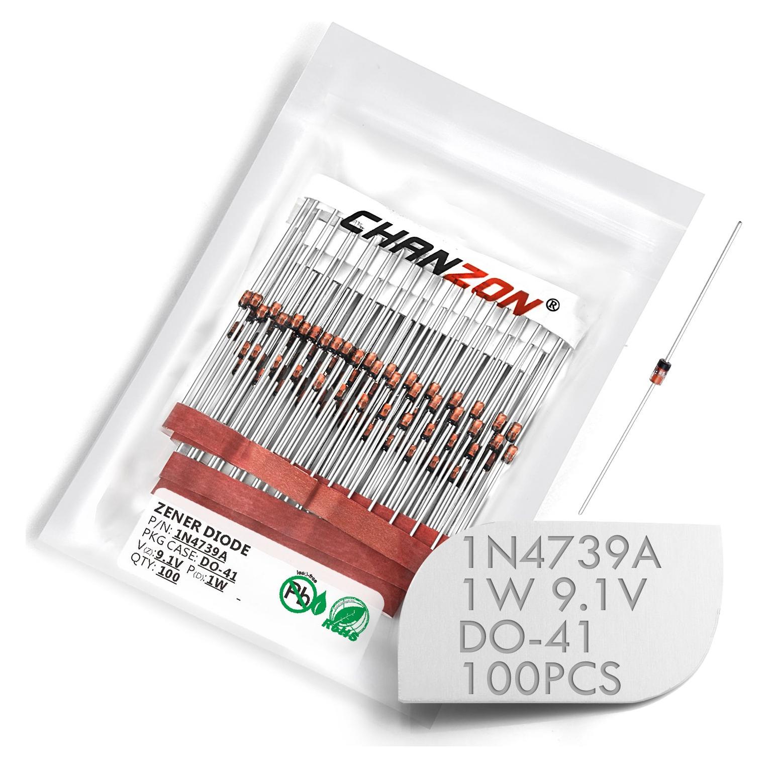 Paquete de 100 Diodos Zener Chanzon 1N4739A 1W 9.1V DO-41