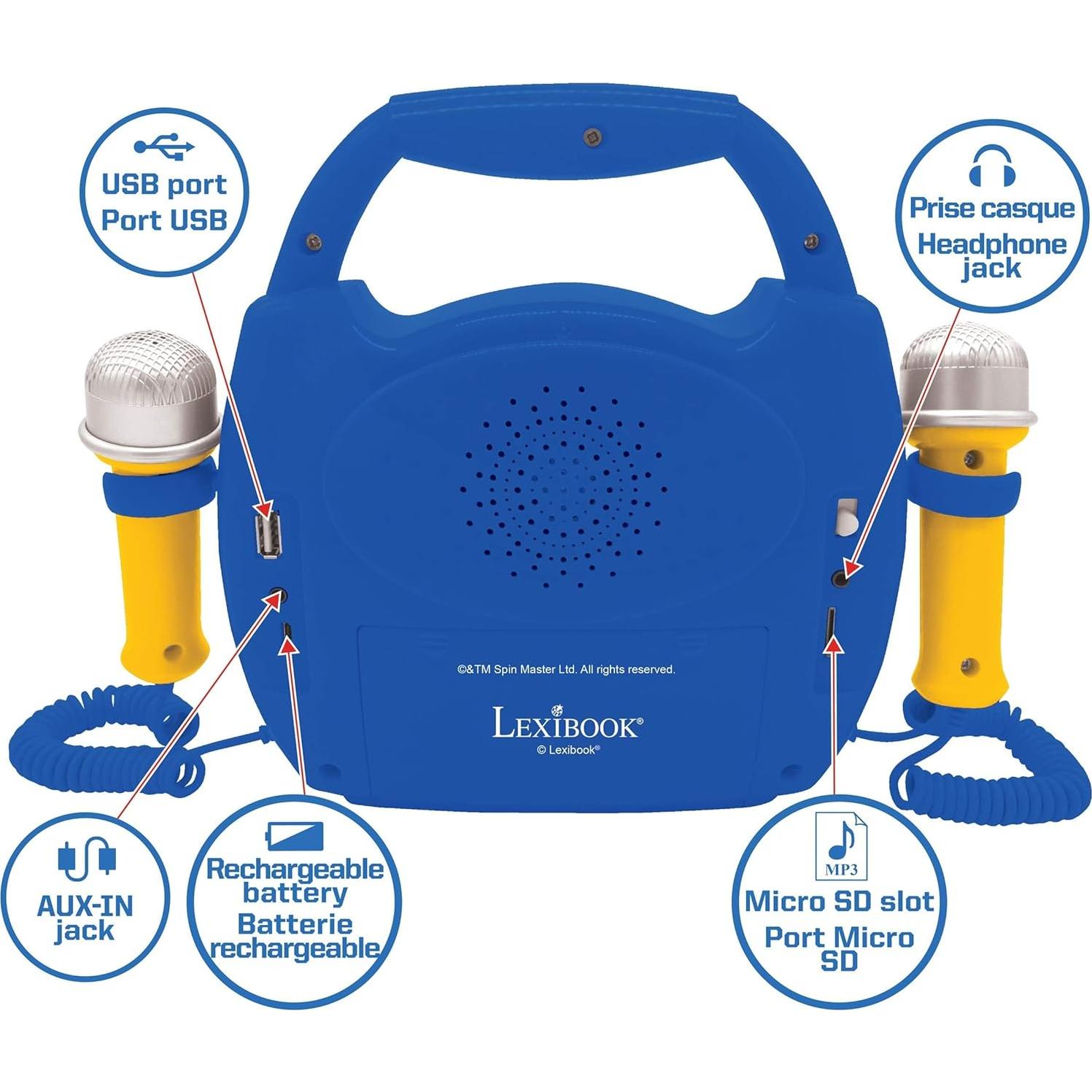 Reproductor Karaoke Paw Patrol Lexibook Bluetooth 0.54kg