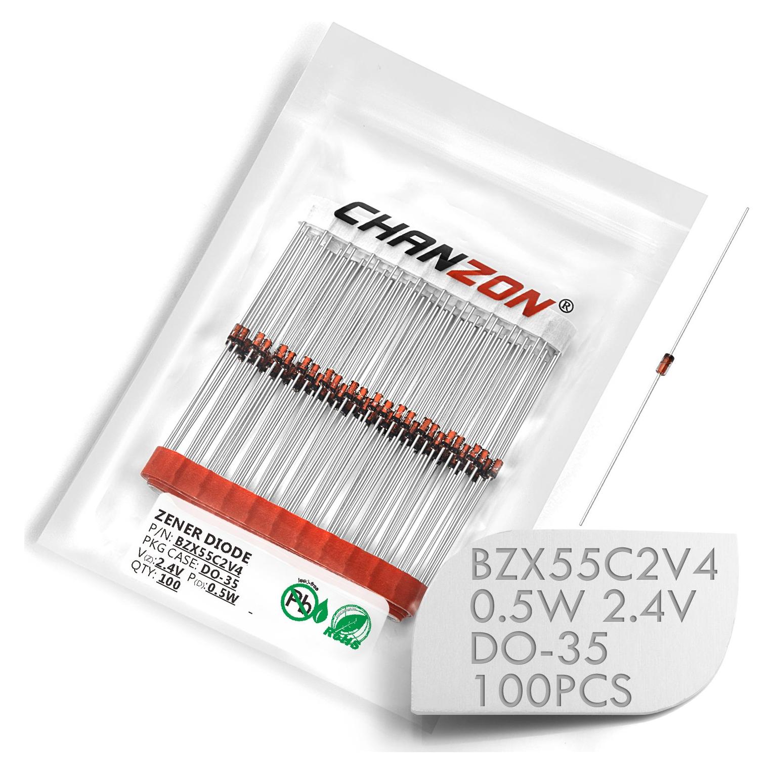 Paquete de 100 Diodos Zener Chanzon BZX55C2V4 0.5W 2.4V