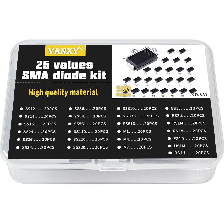 Kits de Diodos Rectificadores SMA 25 Valores 500 Pcs