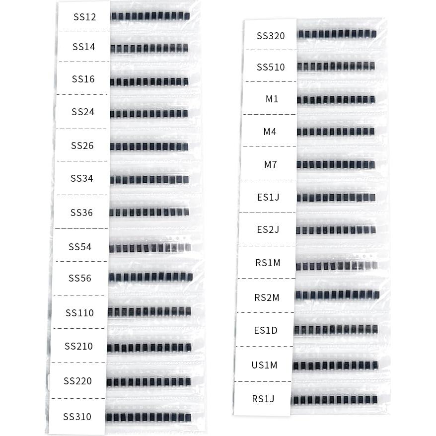 Kits de Diodos Rectificadores SMA 25 Valores 500 Pcs