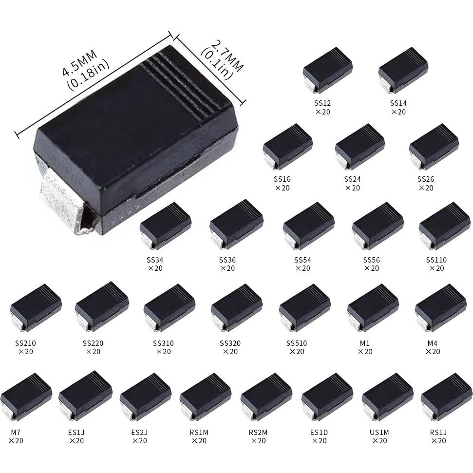 Kits de Diodos Rectificadores SMA 25 Valores 500 Pcs