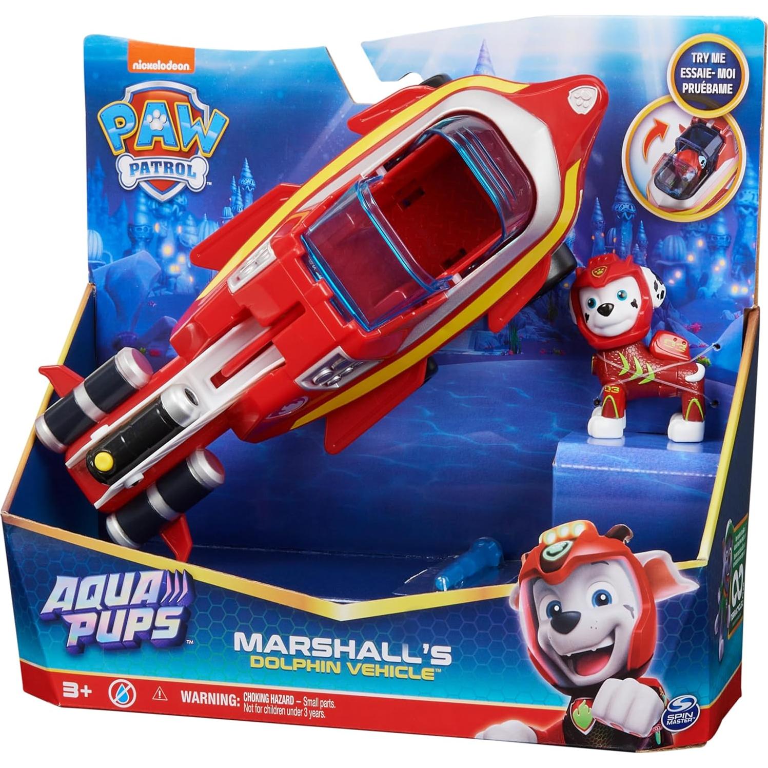Vehículo Transformador Delfín Aqua Pups Marshall con Figura
