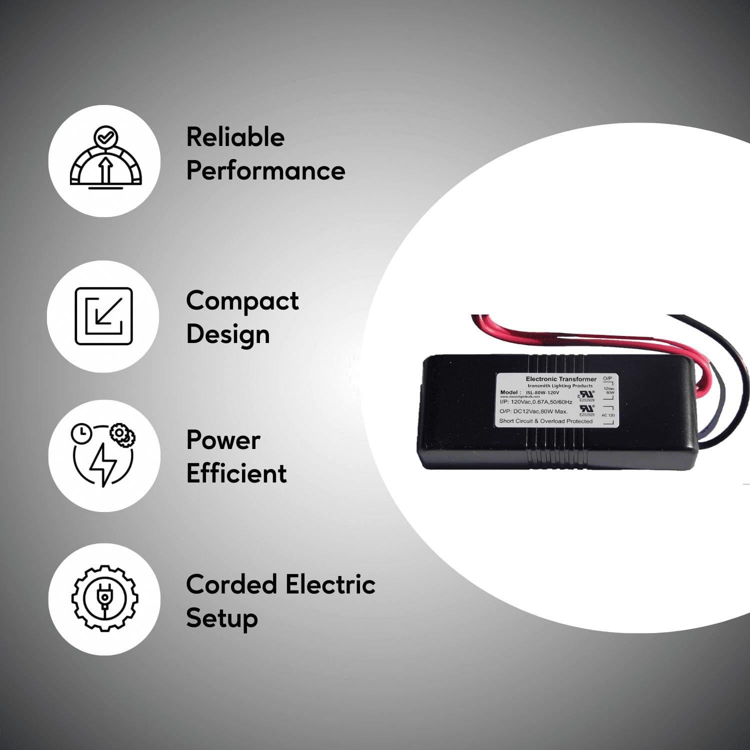 Transformador Halógeno Ironsmith 80W Regulable 120V a 12V