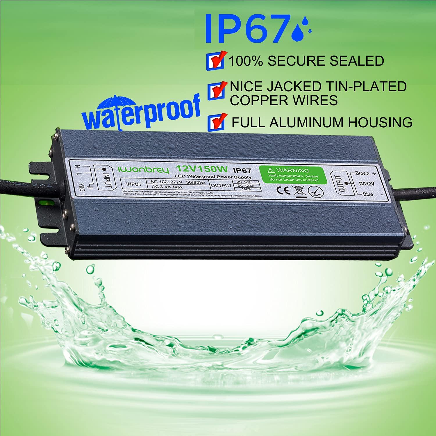 Transformador LED 150W IP67 12V 12.5A Adaptador de Alimentación