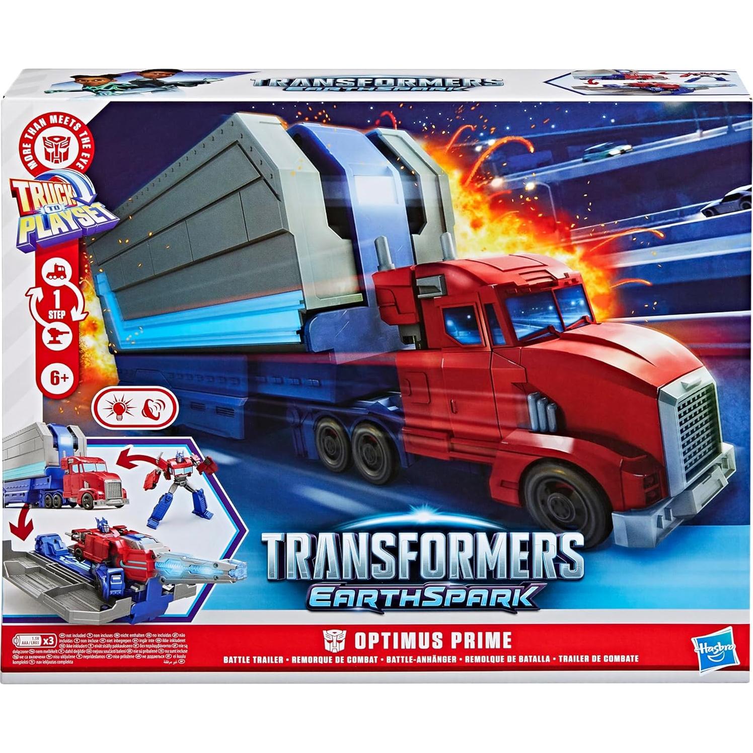 Transformers EarthSpark Optimus Prime Remolque de Batalla 2 en 1