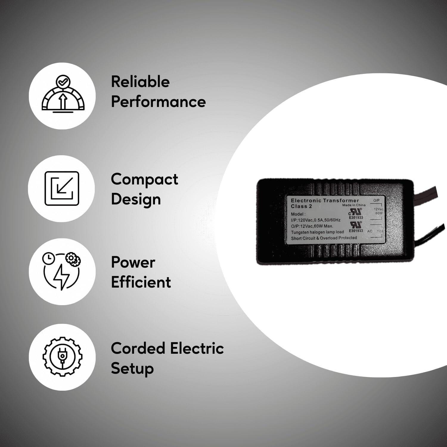 Transformador Halógeno 60W Ironsmith - Protección Cortocircuito