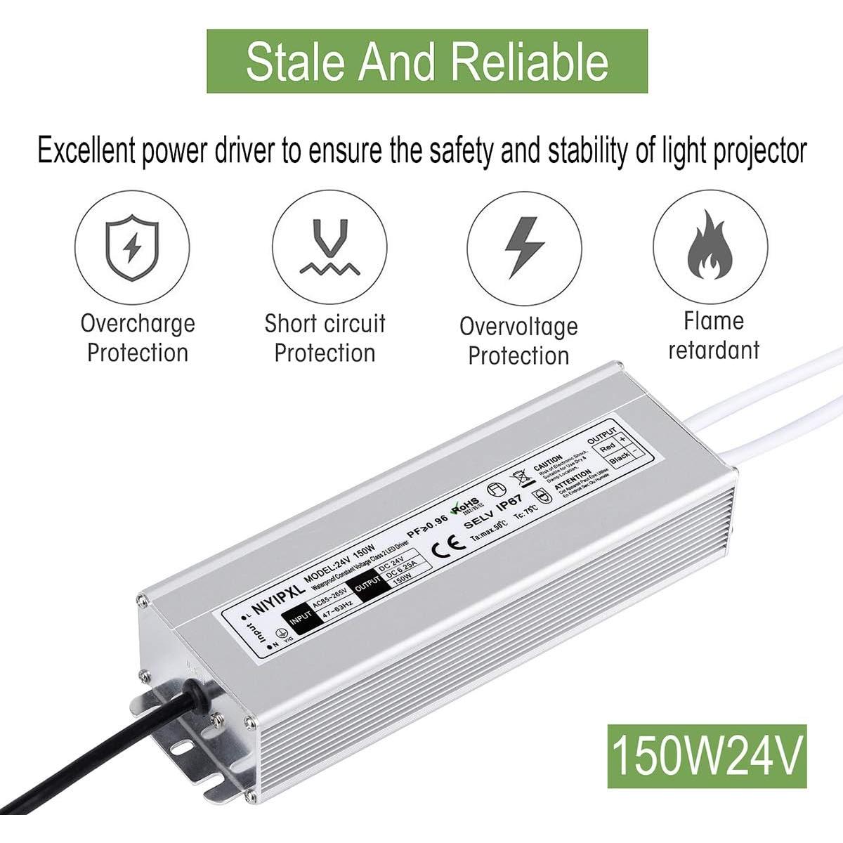 Transformador LED 150W 24V DC NIYIPXL Impermeable IP67