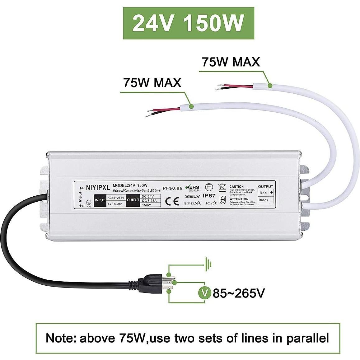 Transformador LED 150W 24V DC NIYIPXL Impermeable IP67