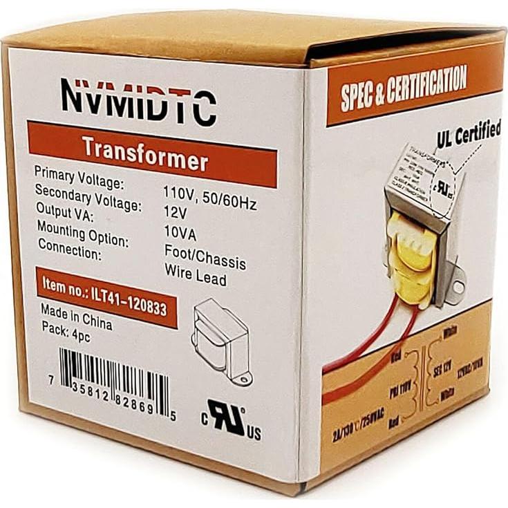 Transformador reductor NVMIDTC 110V a 12V 10VA - Paquete de 4
