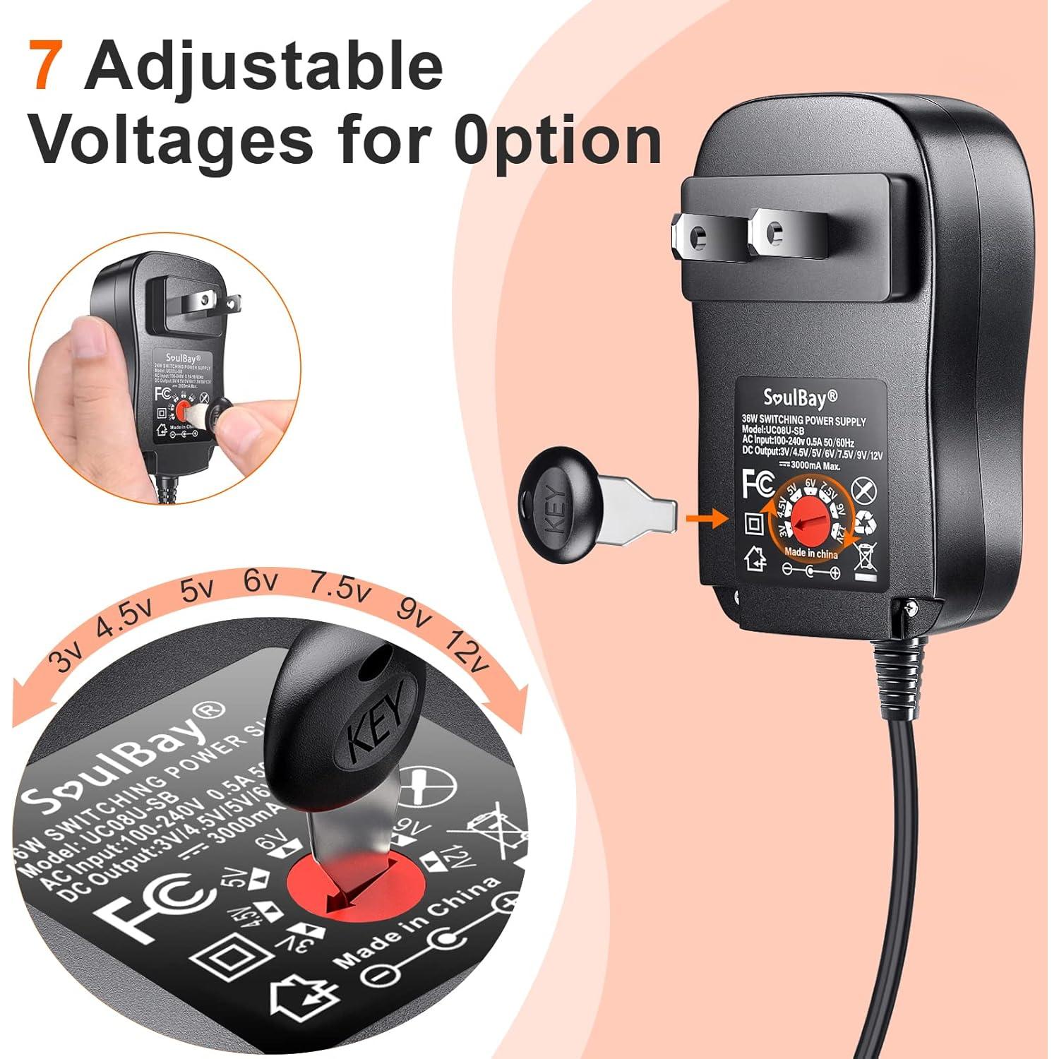 Adaptador de CA Universal SoulBay 36W 3V-12V 3000mA con 8 Conectores