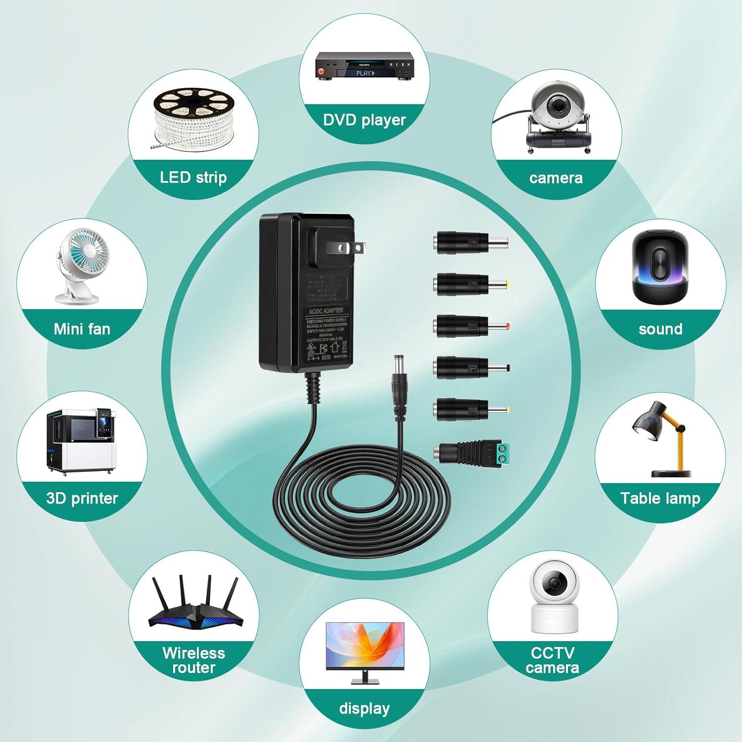 Adaptador de Alimentación HOUHUI 24V 2.5A 60W 2-Pack