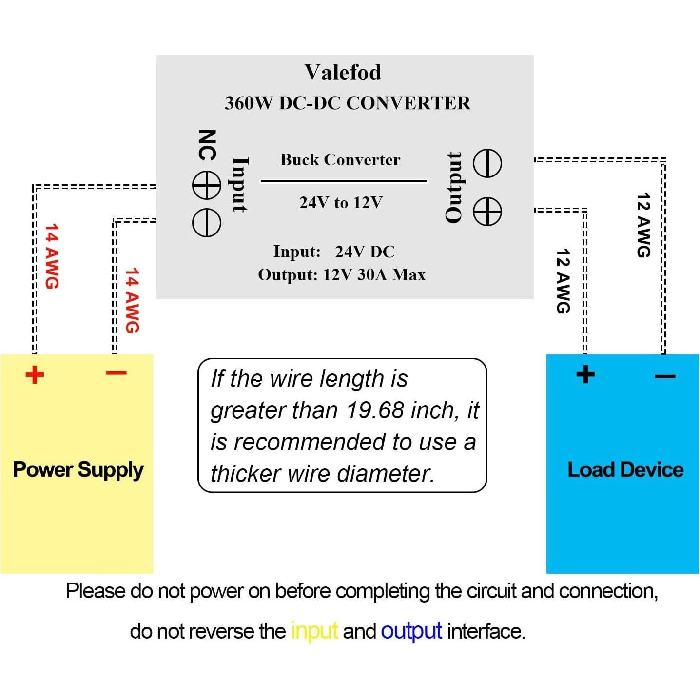 Convertidor de Voltaje DC-DC 24V a 12V 30A 360W Valefod