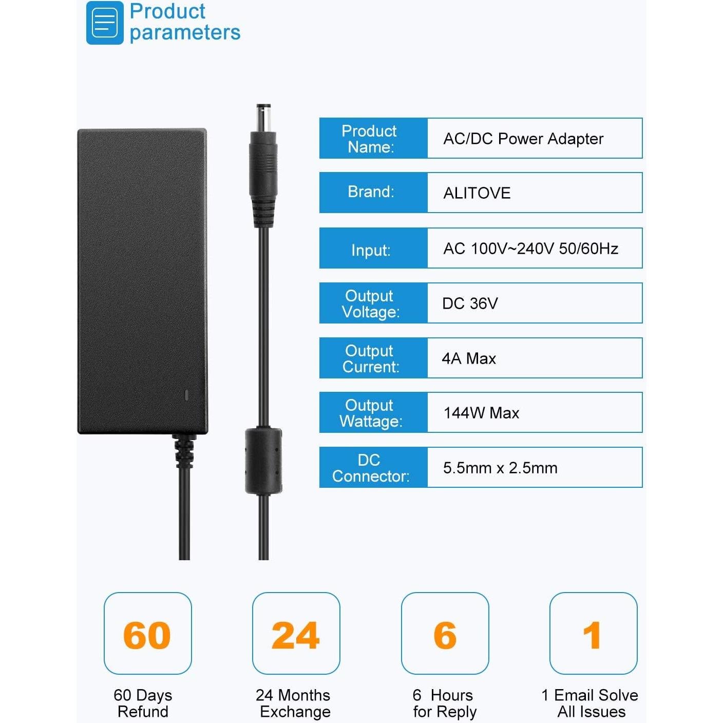 Adaptador de Corriente ALITOVE 36V 4A 144W AC/DC 100-240V